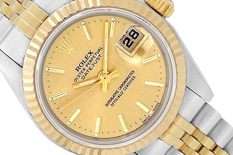 Rolex 26mm Datejust Two-Tone Ladies Watch 69173 Champagne Dial Year 1987