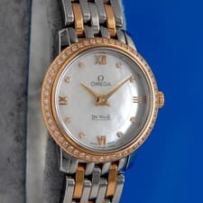 Ladies Omega Deville Prestige 18K Rose Gold Watch Diamonds - 424.25.24.60.55.002