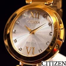 Shining Diamond Ladies wristwatch Citizen Eco Drive Gold Imported