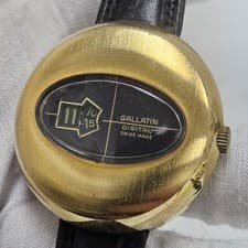 Scarce Vintage Gallatin Swiss Jump Hour Gold Plated Mens Wrist Watch Mechanical