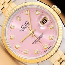 ROLEX MENS DATEJUST 16013 PINK DIAMOND 18K YELLOW GOLD STAINLESS STEEL WATCH