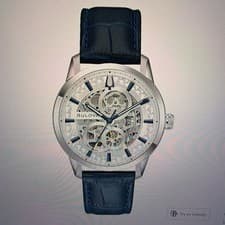 *BRAND NEW* Bulova Sutton Auto Silver-tone Dial Leather Band Men's Watch 96A330