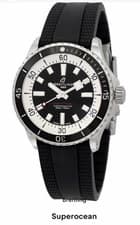 Breitling Superocean Chronometer Diver Wristwatch Black Rubber Strap Silver Case