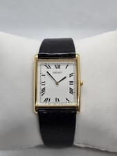 Seiko Tank 25mm Watch Gold Tone Roman Numeral Black Leather Strap V700-5H08