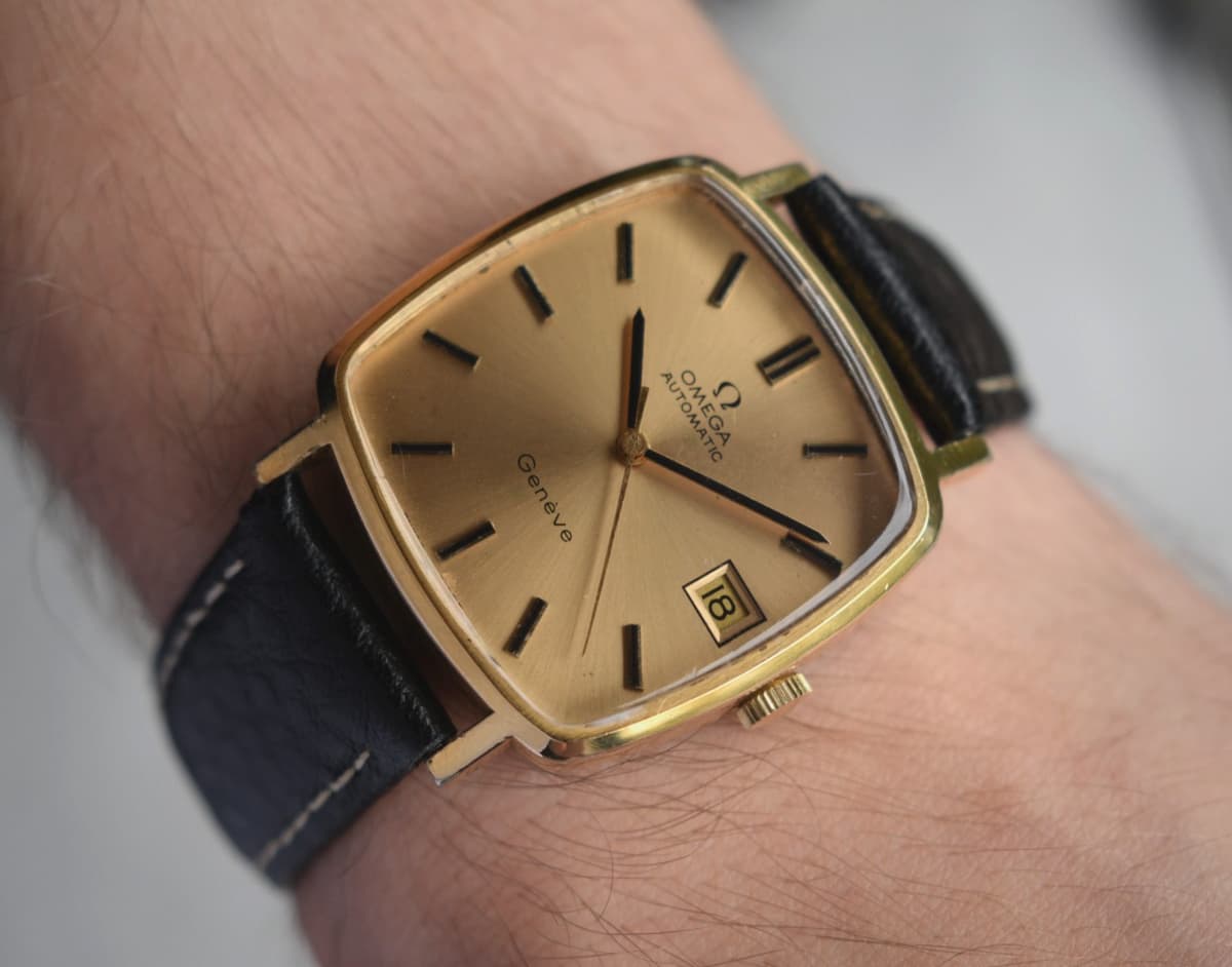 1973 Omega Men's Watch Vintage Gold Geneve Automatic Square TV Dial Gold Dial