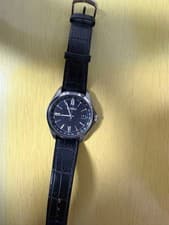 SEIKO men s wristwatch black dial leather band