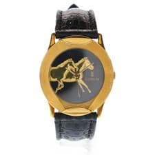 CORUM Olympus Black Dial Yellow Gold 18KYG X Leather AT Automatic Watch Used f0f