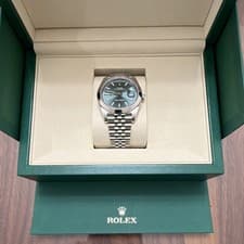 Rolex Oyster Perpetual Datejust Green Sunburst Dial SS Jubilee Auto Box Papers