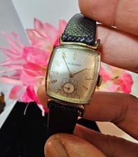 Vtg Art Deco Longines Watch 10k Gold Filled Case Black Leather- works - B5