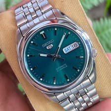 Rare Seiko 5 Automatic 7S26-0V10 Green Dial 555 Emboss Logo Day Date Watch Men