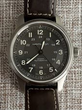HAMILTON KHAKI FIELD TITANIUM CASE BLACK DIAL  LEATHER 42MM H70545550