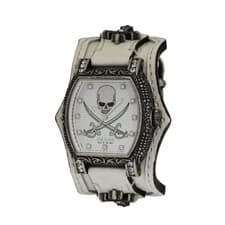 VOLTAGE VO-024S-01W Skull Watch Leather Strap Mineral Glass New