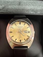 Orient 19J Auto Wristwatch Gold Dial Leather Band Timepiece Vintage Rare