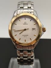 Omega Seamaster 120m Quartz Two Tone White Dial Watch Date Working Men