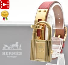 🎦New Battery! [Exc+5 w/Box] HERMES Kelly KE1.201 Gold Red Belt Qz Women's JAPAN