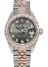 Rolex Datejust 28 Rose Gold/Steel Olive Green Diamond Watch +Card '22 279381RBR