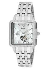 Bulova Diamonds 96R155 Women's Open Heart Automatic Mother of Pearl Square Watch