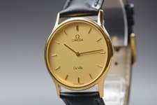 Vintage 1980s Omega De Ville Quartz Cal.1365 Gold-Tone Round Men's [Near Mint]