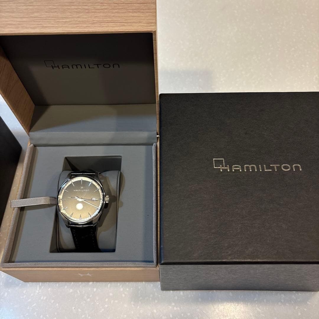 HAMILTON Jazzmaster Automatic Watch Black Leather Date From Japan