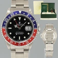 MINT 2002 Rolex GMT-Master 2 Pepsi Blue Red Steel 16710 Watch Black Watch Box