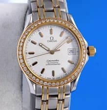 Mens Omega Seamaster 18K Gold Chronometer watch - White Dial - Diamonds 2305.21