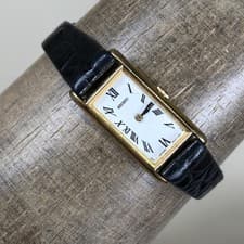 Vintage Seiko Tank Quartz Watch Womens 29mm Roman Black Leather 2F20-6129