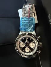 Zodiac Sea-Chron Automatic Reverse Panda Black Dial Chronograph W ZO3604 NIBWT