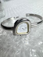 YVES SAINT LAURENT Heart Ladies Watch Silver Bangle White Dial Vintage Working