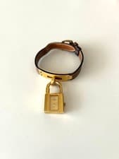 Hermes Watch Kelly Gold Brown Leather Band Women's Working Auth Rare