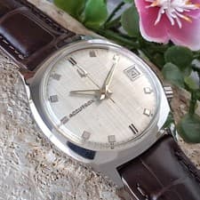 Serviced 1969 Bulova Accutron Linen Dial Cal. 218 Tuning Fork Watch New Strap