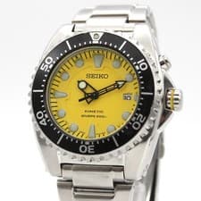 Rare Yellow! [Exc+5] SEIKO KINETIC 5M62-0BL0 Date Men's Watch From JAPAN X835