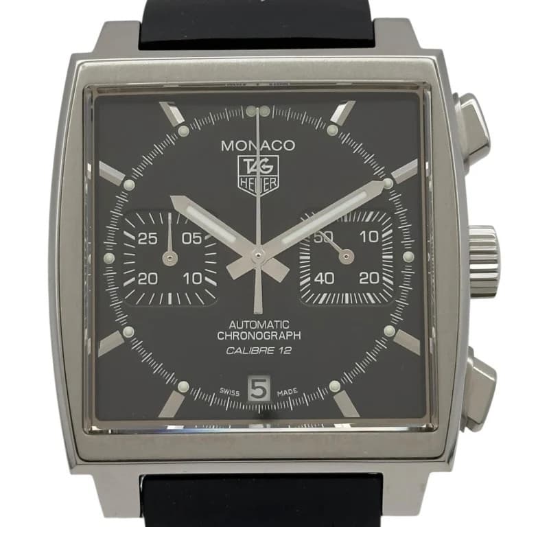 TAG HEUER Monaco Calibre 12 Chronograph CAW2110 Black Stainless Steel #OK1244