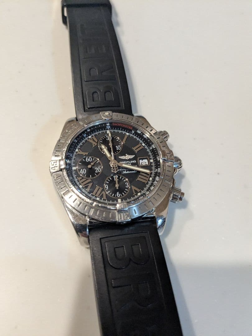 BREITLING Chronomat Evolution A13356 Auto Chrono 43mm Black Rubber Box Paper