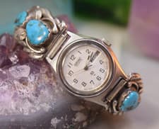 Vintage Navajo Sterling Turquoise Unisex Seiko Wristwatch