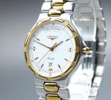 Rare! [N MINT] Longines Conquest L1.615.3 White Dial Day/Date Quartz Men's Watch