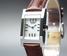 New Batt *Near MINT* HERMES Tandem TA1.210 White shell Dial 19mm Qz Ladies Watch