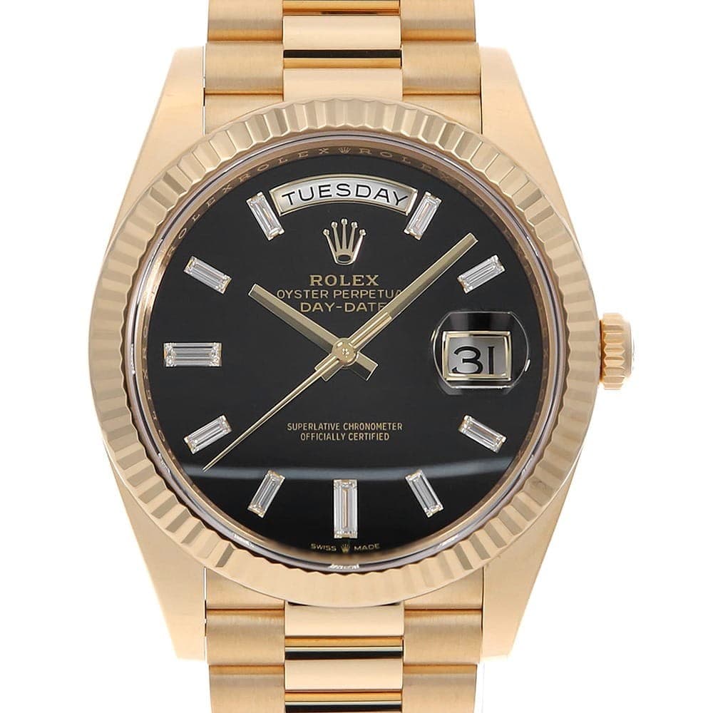 ROLEX Day Date 40 10P Baguette Diamond 228238A onyx Random Number second han...