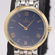 Omega De Ville Round Working Quartz Navy Dial Ladies Watch from Japan Used