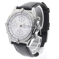 BREITLING CHRONOMAT A13050.1 39mm SS White Dial Leather Strap Chronograph #C526