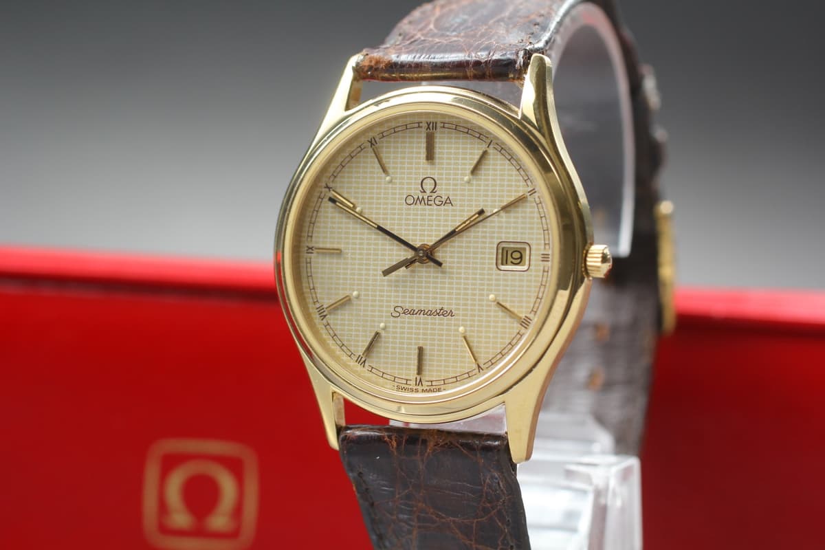 [Near MINT w/ Box] Vintage OMEGA Seamaster Cal.1430 33mm Gold Quartz Men's Watch