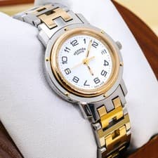 Hermes Quartz Watch Gold Silver Working New Battery Cleaned Ladies 28mm