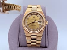 Rolex Day Date Oysterquartz 19018 Factory String Diamond Dial 18K Yellow Gold