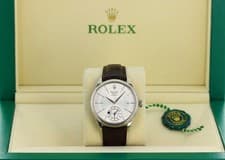 Rolex Cellini Dual Time 39mm, Silver 'Rayon Flamme' Dial - 18kt White Gold 50529