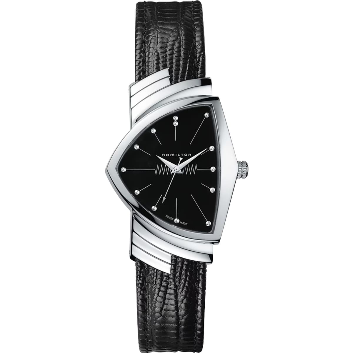 Hamilton Ventura SWISS Quartz Black Dial Leather Strap Unisex Watch H24411732