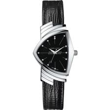 Hamilton Ventura SWISS Quartz Black Dial Leather Strap Unisex Watch H24411732