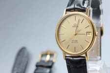 Vintage 1979 *N MINT* OMEGA De Ville Cal.1332 Gold Dial Quartz Mens Watch JAPAN