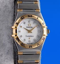 Ladies Omega Constellation 18K Gold SS Watch - White MOP Diamond Dial - 1362.75
