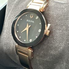 Bulova Women's Modern Quartz Gemmed Rose Gold Stainless Steel Watch 26 MM 97P163