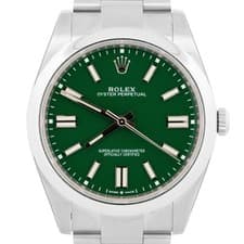 STICKERED PAPERS Rolex Oyster Perpetual 41mm GREEN Steel Watch 124300 Watch BOX