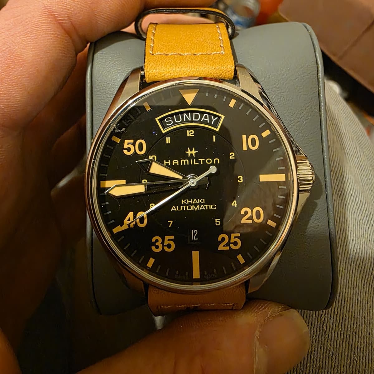 Hamilton Khaki Aviation Pilot Auto Day-Date 42mm Black Dial Brown Leather Box